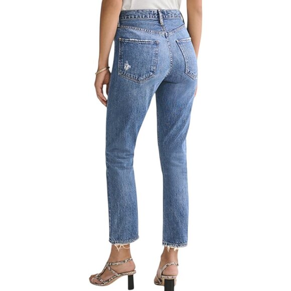 Agolde Riley High Rise Straight Leg Crop Jeans Size 27 In Frequency Distressed - Picture 11 of 13